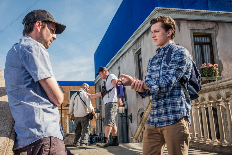 Jon Watts and Tom Holland on the set of Far From Home.